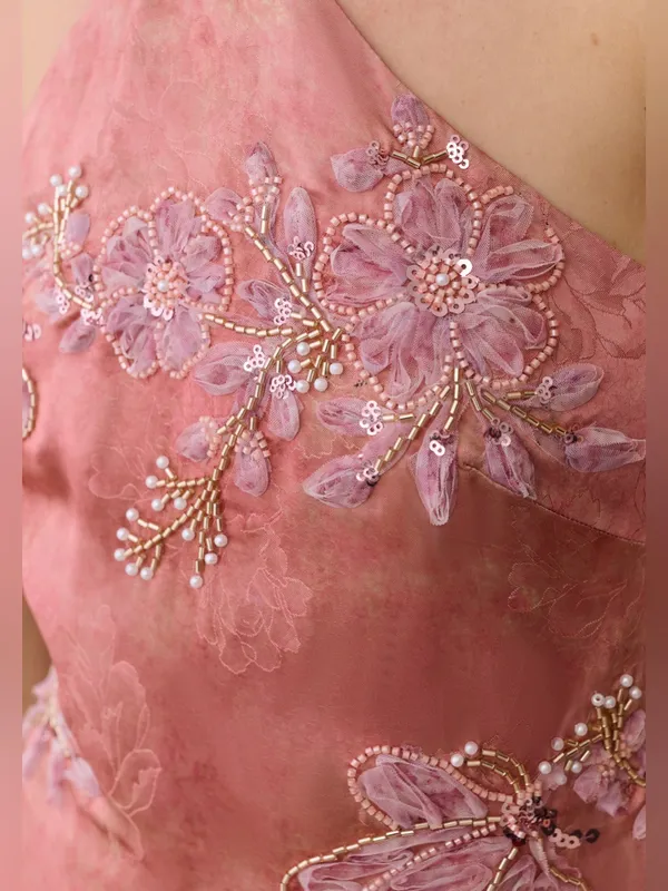 NWT Few Moda Kayda o.p.t pink sequin floral size 10 beaded maxi gown - Image 4