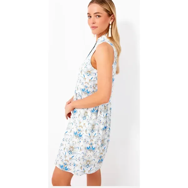 Tuckernuck Blue White Floral Shirt Dress Sleeveless Preppy‎ Resort M - Image 2