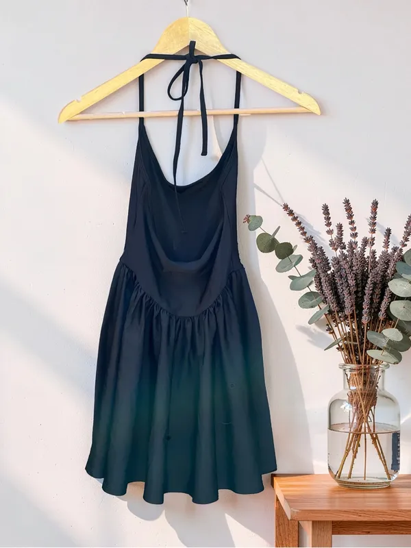 American Apparel Black Nylon Tricot Figure Skater Dress Size Small Halter Mini - Image 15