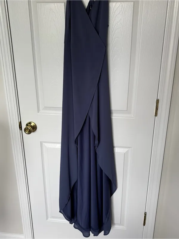 Lulus Here's To Us Maxi Wrap Dress in Granite Blue Size Medium - Image 4