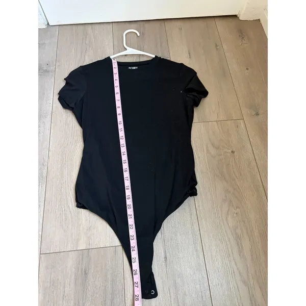 PUMIEY Bodysuit Women Medium Black Short Sleeve Crew Neck Thong Base Layer - Image 5