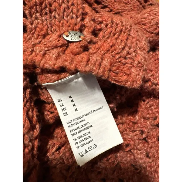 AMERICAN EAGLE Open Knit Crochet High‎ Low Sweater Size Medium Burnt Orange Y2K - Image 8