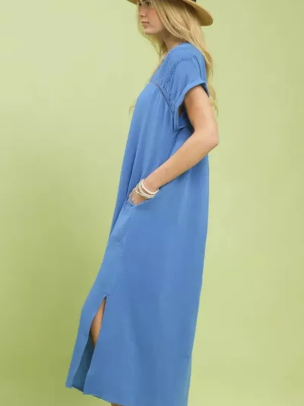 Umgee Button-Front Gauze Midi Dress‎ with Lace Detail - Image 2