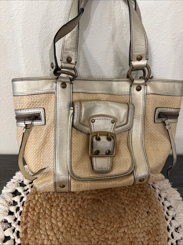 Coach Legacy Vintage Straw Metallic‎ Gold Leather Tote Bag M05K-113 - Image 8