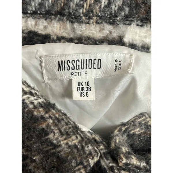 Missguided Gray Wool Plaid Collared Long Sleeve Button Down Shirt Coat Jacket 6 - Image 5