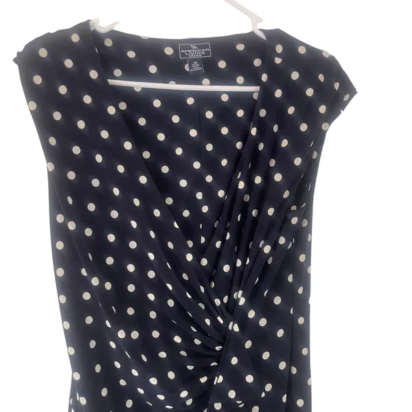 American Living Women's 14‎ Blue Polka Dot Runched Ruffle Dress Kentucky Derby - Image 2