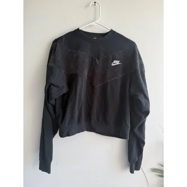 Nike Womens Sportswear Black Corduroy Chevron Cropped Sweatshirt Small‎ 3414 - Image 2
