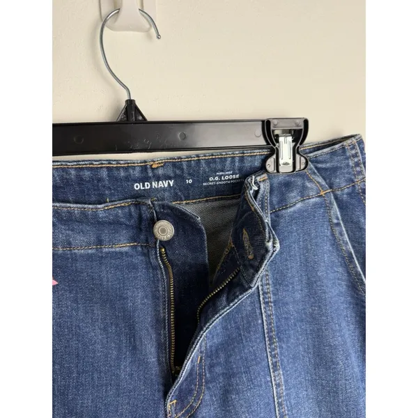 Old Navy OG Loose Tapered High Rise Denim Jeans Size 10 Blue Dark Stretch Pocket - Image 5