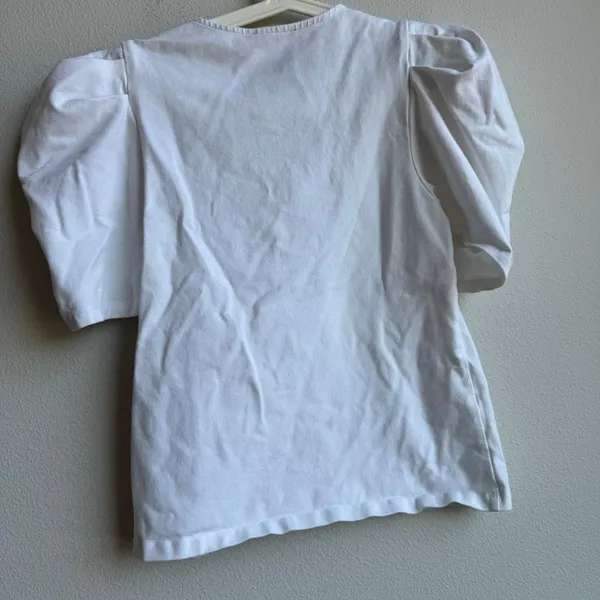 Forever 21 White Puff Sleeve 94% Cotton Career Office Wear Blouse Size Medium - Image 3