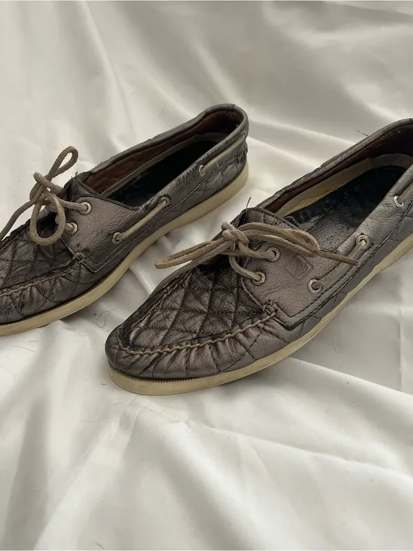 Sperry Metallic Quilted Leather Boat Shoes Size 9 - Image 8