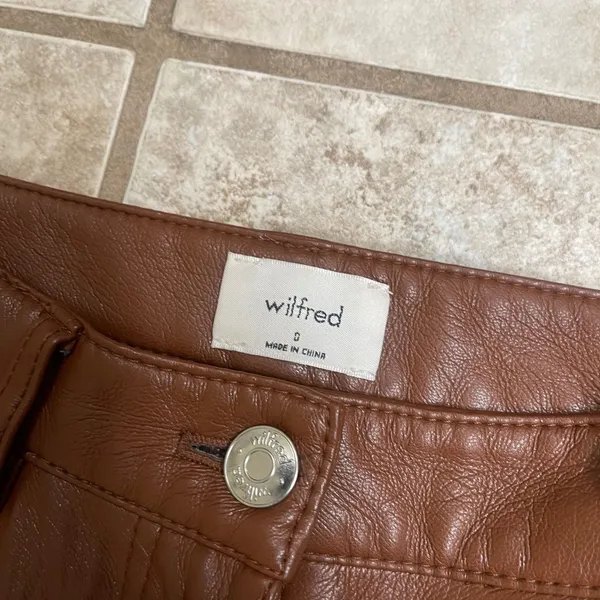 Wilfred Free Vegan Leather Pants High Waisted Brown‎ Straight Leg Trousers Sz 0 - Image 2