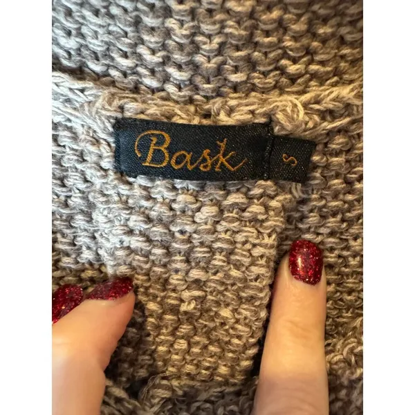 Bask Sweater Women Small Brown Ivory Knit Collared Snap Long Line Cardigan‎ - Image 7
