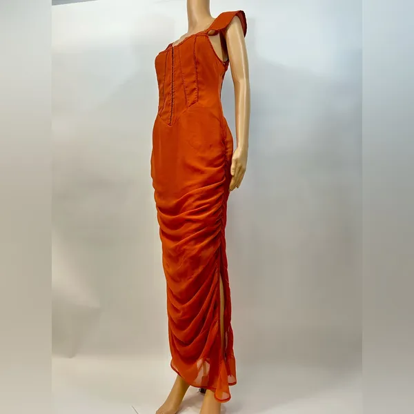 ASOS Orange Maxi Dress with Ruched Skirt Size 6 - Image 6