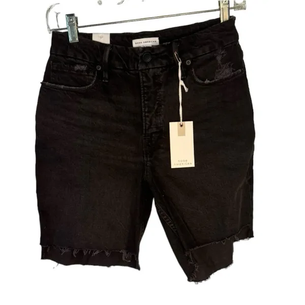 Good American Good 90s High Rise Raw Hem Icon Short in‎ Black Size 0/25 NWT - Image 7