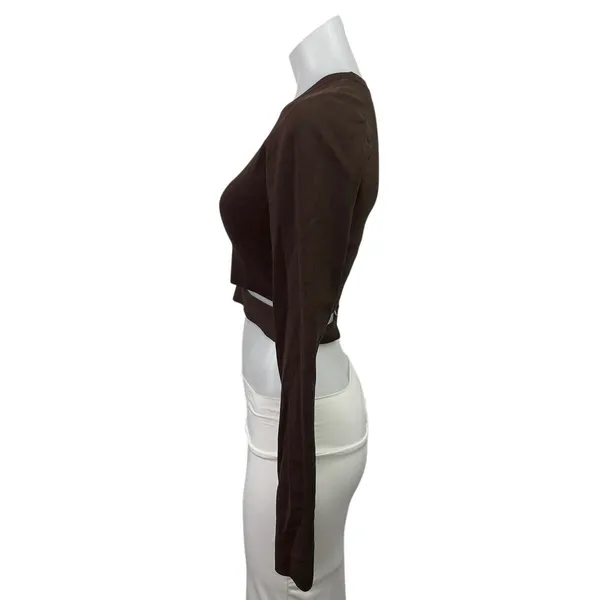 Aritzia TEN by Babaton Brown Cutout Long Sleeve Knit Crew Neck Crop Top Size M - Image 2