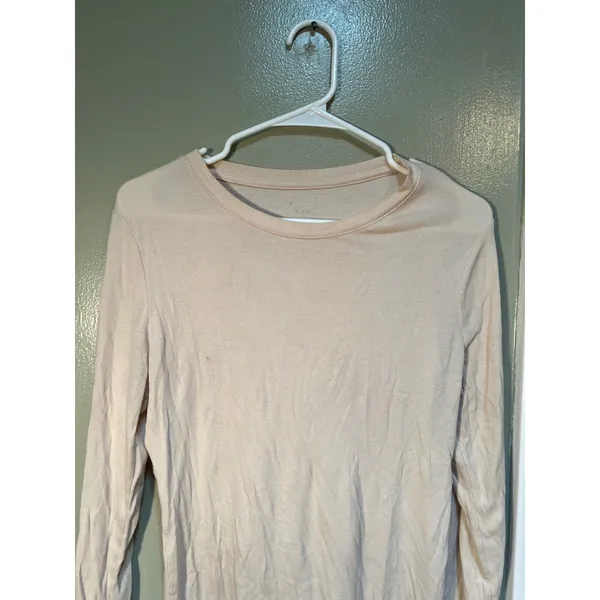A New Day Women's Size Small Long Sleeve Ribbed T-Shirt Crewneck Beige Stretch - Image 4