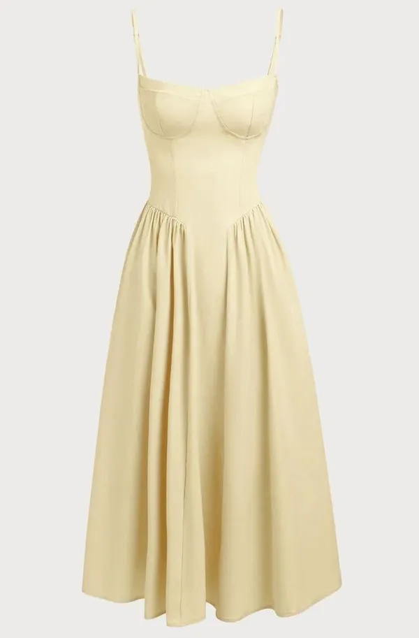 Rihoas Yellow Square Neck Pocket Slip Midi Dress - Image 6
