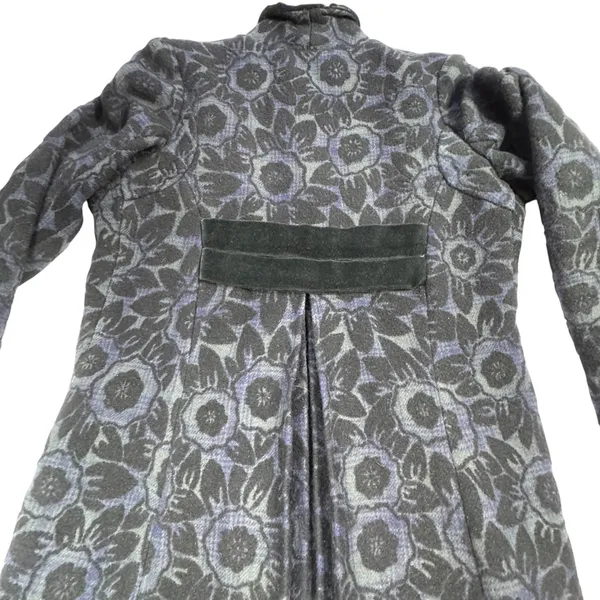 Custom Black Jacquard Long Coat Womens Medium Goth Wool Maxi Overcoat Witchy VTG - Image 6