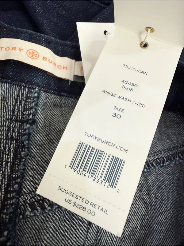 TORY BURCH Tilly Jean Fringe Pocket Dark Indigo High Rise Wide Leg Jeans Size 30 - Image 13
