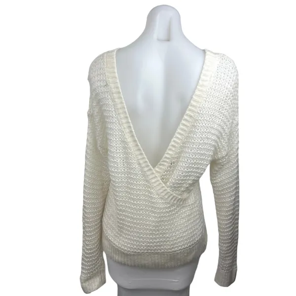 Abercrombie & Fitch Cream Waffle Knit V Back Long Sleeve Sweater Top Size M - Image 2
