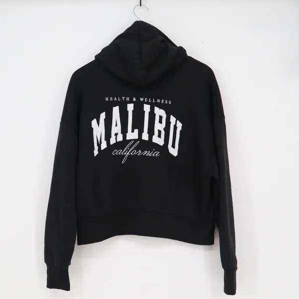 Faded Rose Malibu Health & Wellness Zip Up Hoodie Black Cropped Fleece XL - Image 5