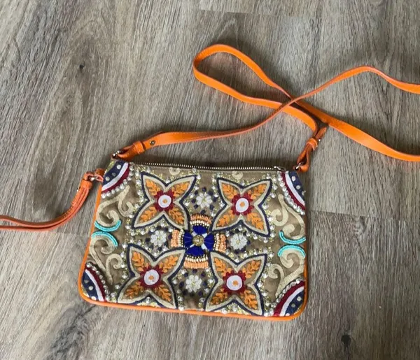 Leather Beaded Handbag Orange - Image 9