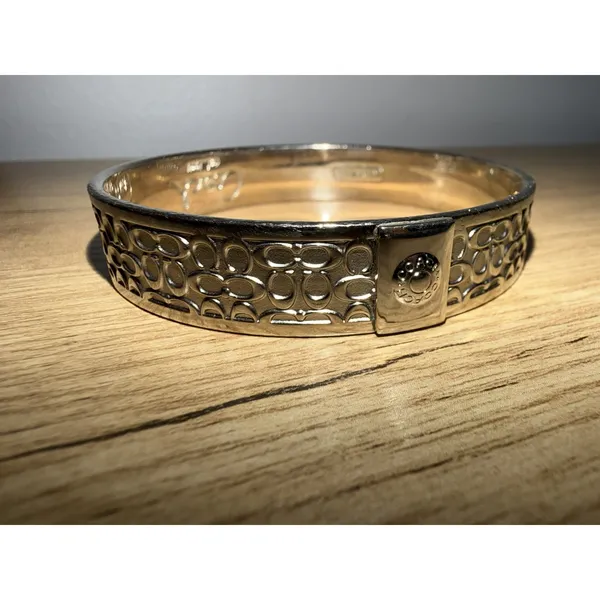 Coach Gold Tone Signature Logo Pattern Bangle Bracelet Signed 8" - Image 2