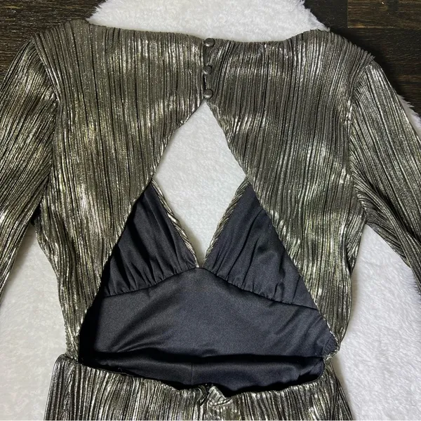 Lulu’s Plisse and Thank You Gold Pleated Long Sleeve Backless Romper - Image 9
