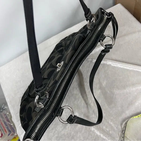 Coach Black Iridescent Textured Shoulder purse signature Bag - Image 8