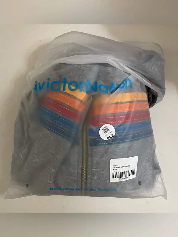 Aviator Nation 5 Stripe Full Zipper Hoodie Heather Grey Size XS Unisex New - Image 9