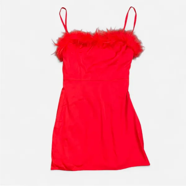 White Fox Boutique Start of Something Feather Mini Dress in Red Size Medium - Image 2