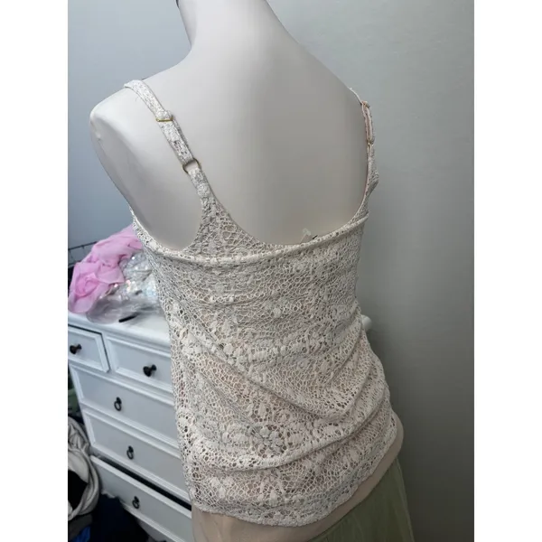 Cabi Womens XS Ivory Lace Floral Camisole Tank Top Adjustable Straps Champagne - Image 2