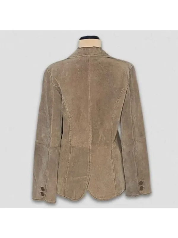 Vintage Y2K Suede Leather Blazer Coat Camel Brown Size M - Image 2