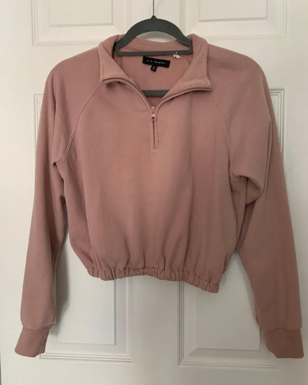 LA Hearts Pink Cropped Half Zip - Image 2