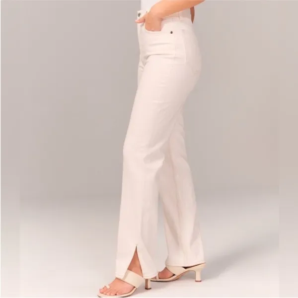 Abercrombie & Fitch The 90s‎ Straight Ultra High Rise Size 27 4 Split Hem Cream - Image 2