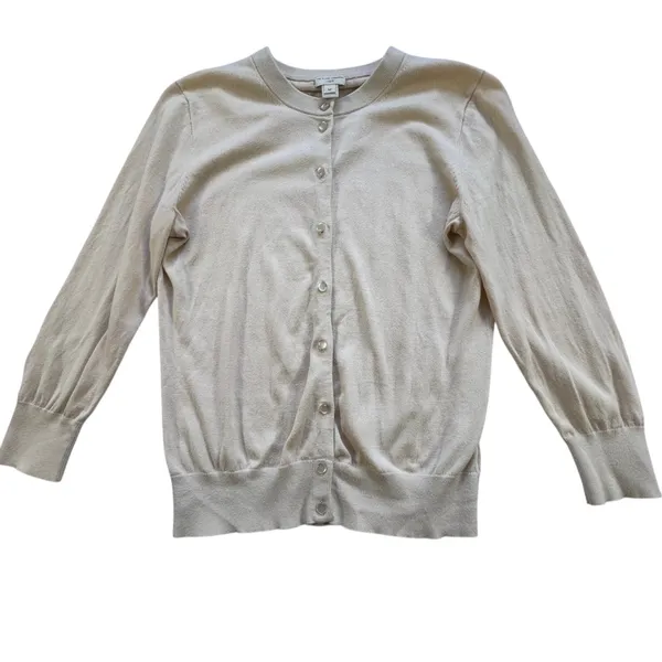 J Crew The Clare Cardigan Cream Sweater Womens M Beige Cotton Button Front Knit - Image 8