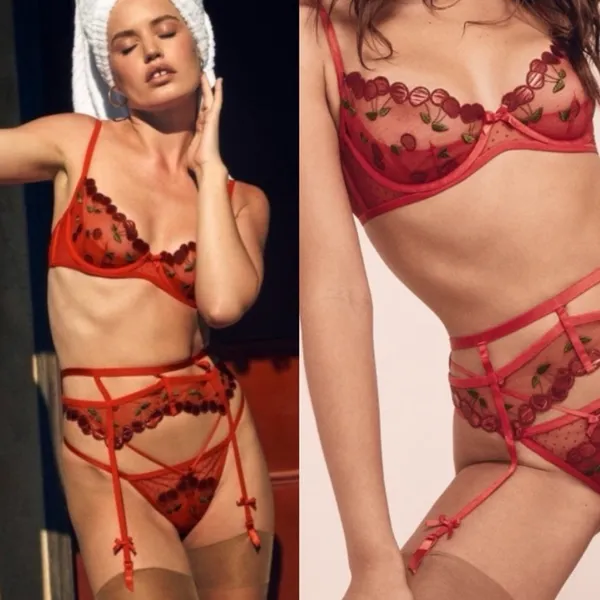 FOR LOVE & LEMONS Cerice Red Lace Cherry Lingerie Bra - Image 3
