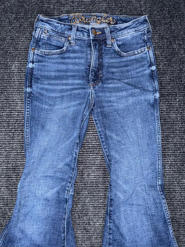 Wrangler Retro High Rise Trumpet Super Flare Bell Bottom Jeans Sz 26x31 Western - Image 4