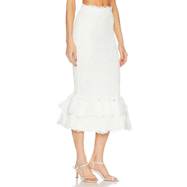 Charo Ruiz Ibiza Liliana Eyelet Midi Skirt White Fruition Womens Size Small - Image 3