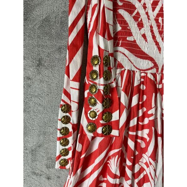 Sheridan French Coral White Tropical Print Tie Shoulder Maxi Dress Resort Boho M - Image 6