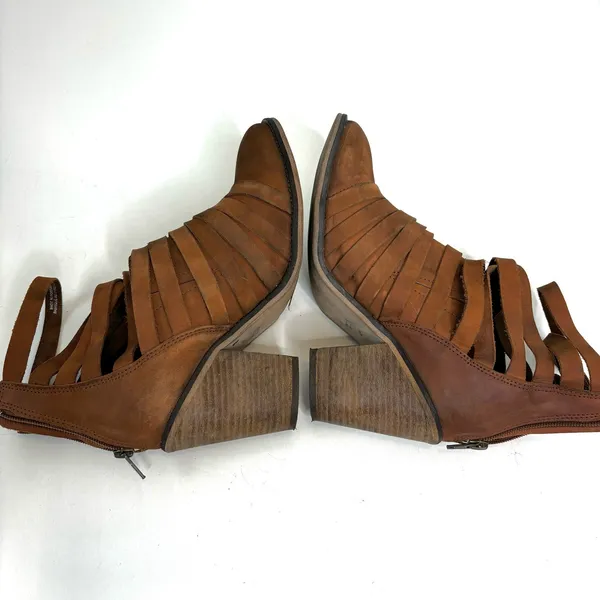 Free People Hybrid Strappy Stacked Heel Leather Ankle Boots Brown 41, 10 - Image 9