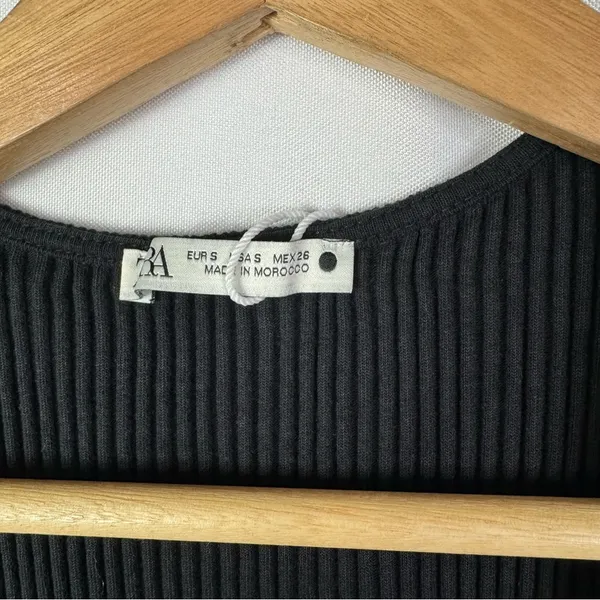 Zara Black Ribbed Bodycon Button Front Midi‎ Dress S - Image 4