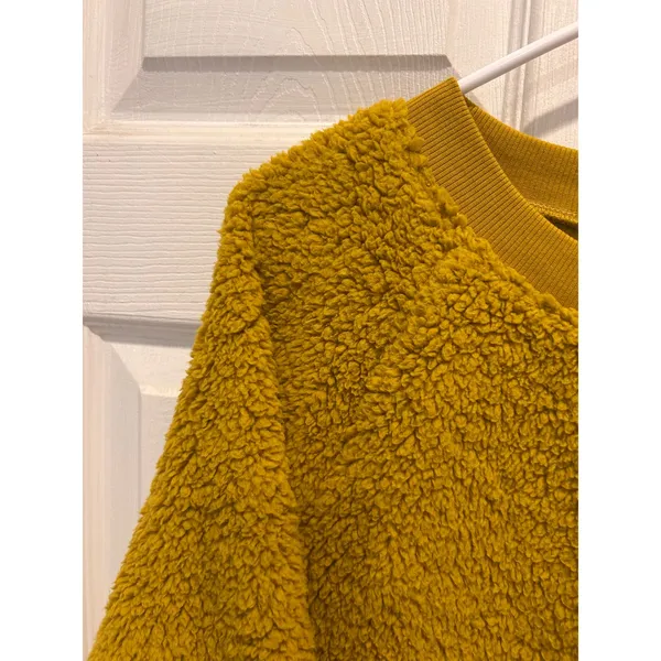 Old Navy Womens Mustard Yellow Sherpa Teddy Fleece‎ Pullover Sweatshirt Large - Image 3