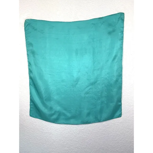 Pure Silk Scarf Turquoise Teal 21x22 Hand Rolled Square Bandana Neck Hair Wrap - Image 5