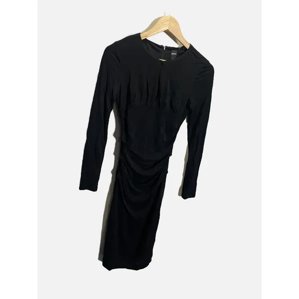 BOSS Edenl Midi Dress‎ Womens XS Black Keyhole Ruched Long Sleeve Cocktail Chic - Image 3