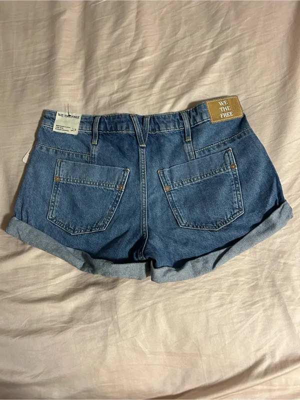 Free People We The Free Medium Blue Low Rise Slouch Denim Shorts Size 27 - Image 5