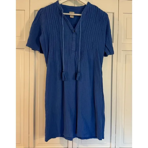 Chico’s blue gauze seamed front tassel tie sundress size small - Image 3