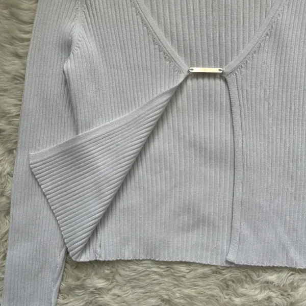 Top Slim Bar Closure Open Cardigan Ribbed White XS NWT New - Image 6