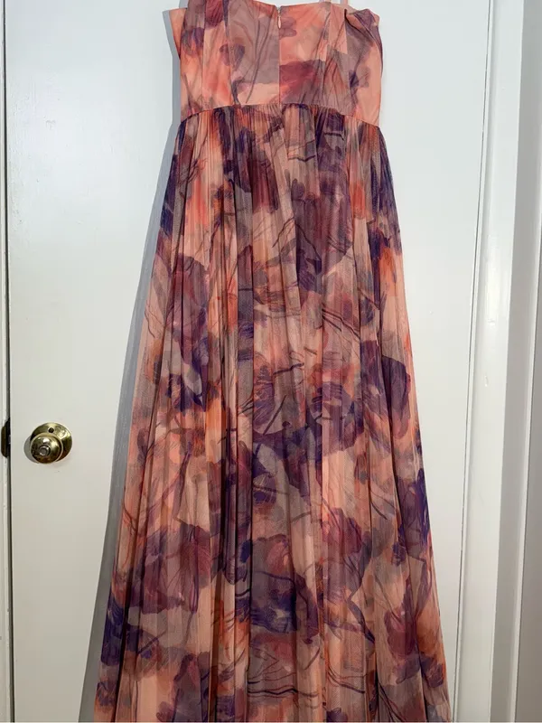 Hutch Floral Pleated Tulle Sweetheart Maxi Dress in Pink and Purple - Image 7