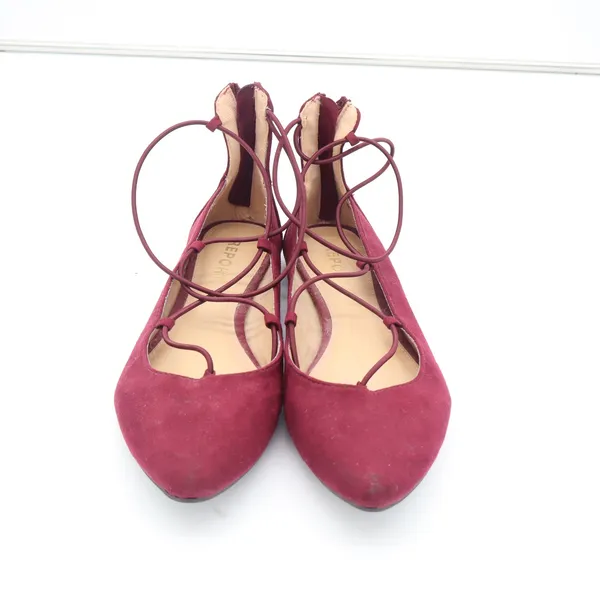 Report Flats Womens 7.5 Bell Burgundy Lace Up Pointed Toe Faux Suede Excellent - Image 4